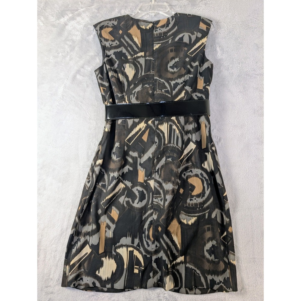 Sleeveless Black Print Dress V-neck Surplice Bodice Belted Wrap Skirt Size 10P - Picture 3 of 11
